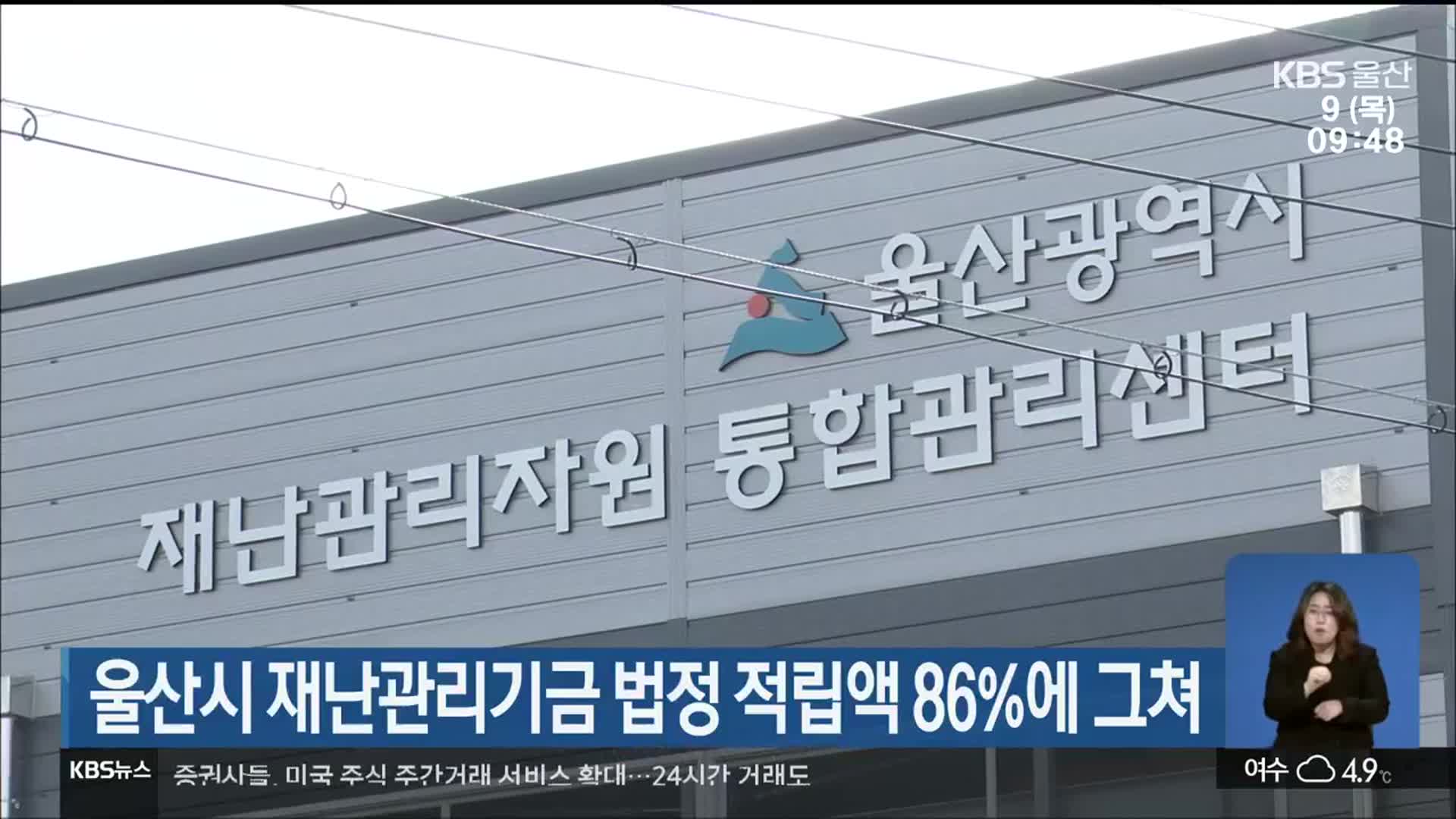 울산시 재난관리기금 법정 적립액 86%에 그쳐