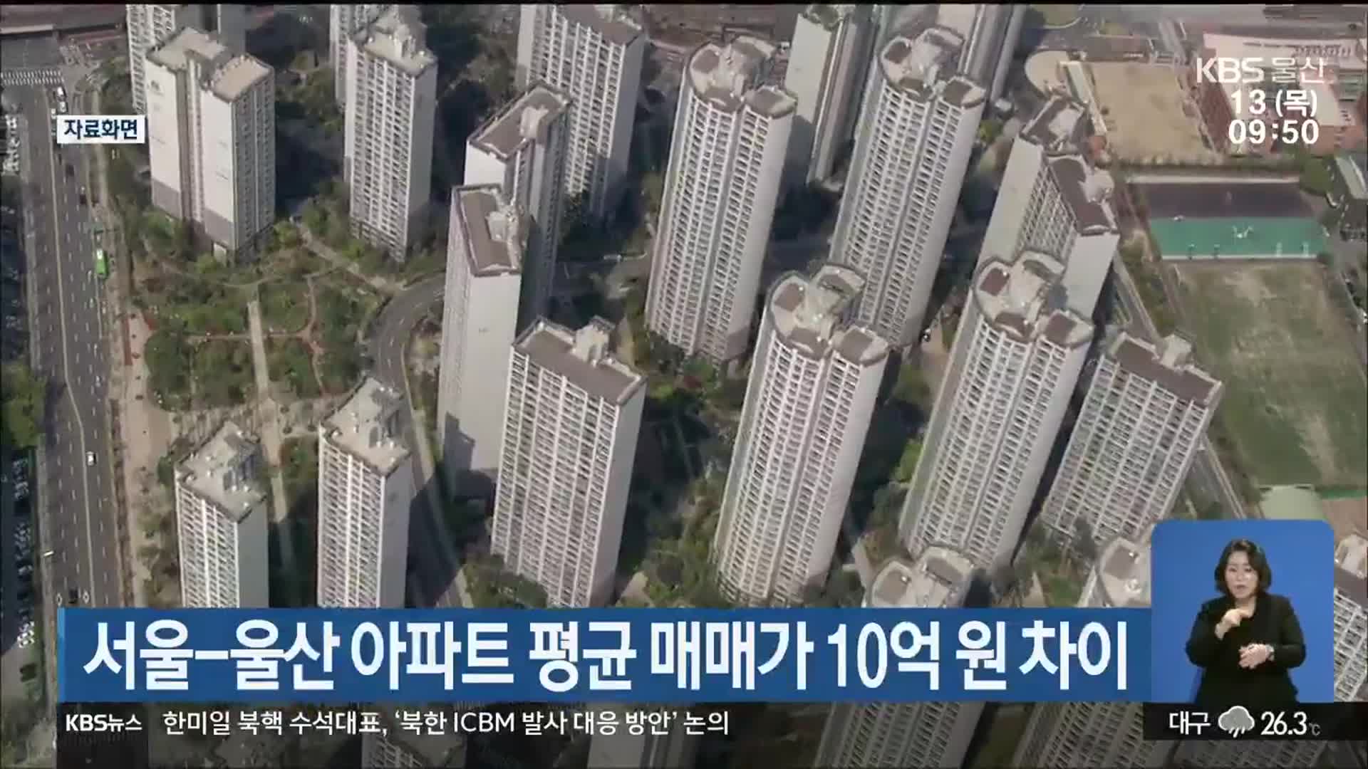 서울-울산 아파트 평균 매매가 10억 원 차이