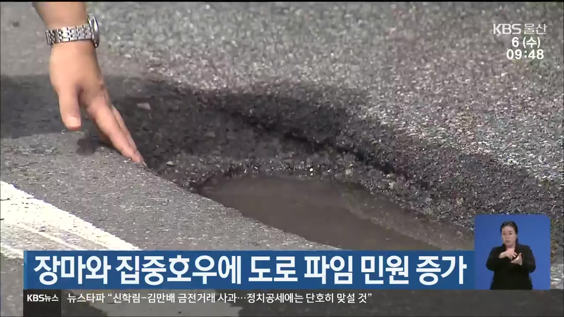 장마와 집중호우에 울산지역 도로 파임 민원 증가