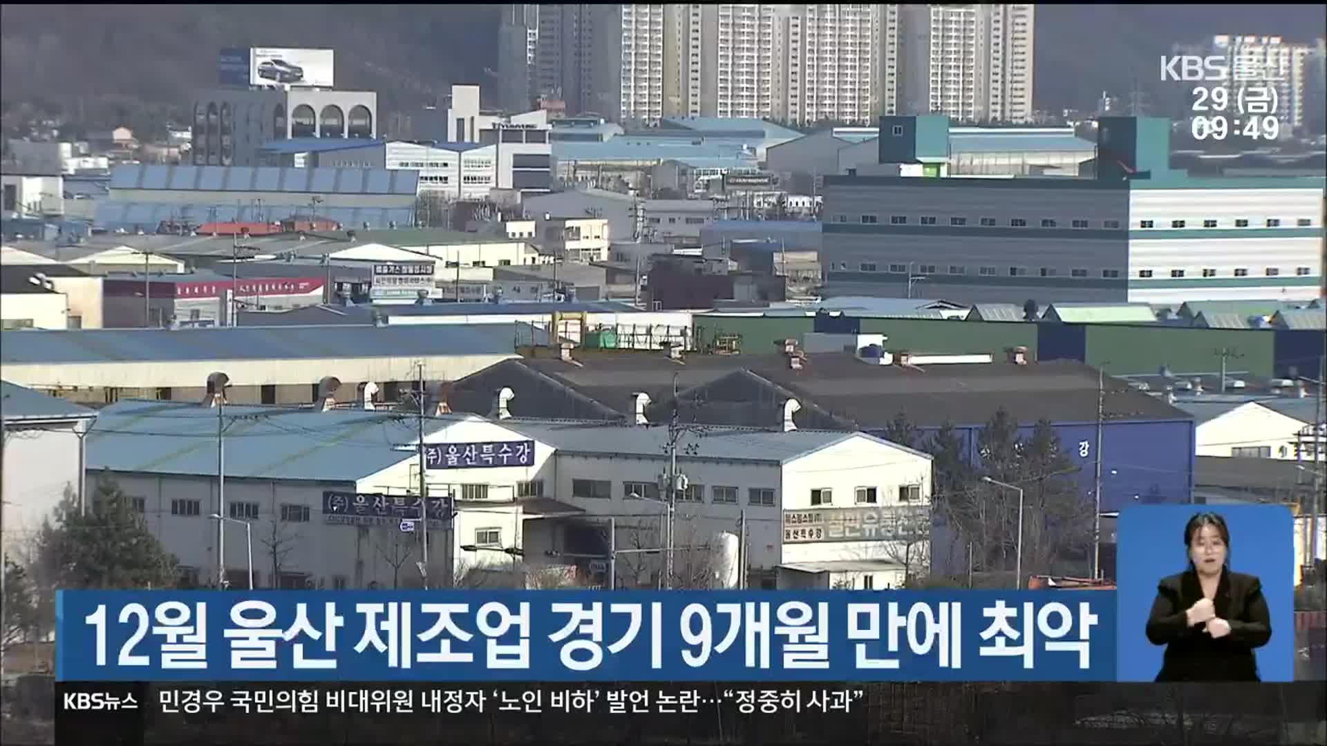 12월 울산 제조업 경기 9개월 만에 최악