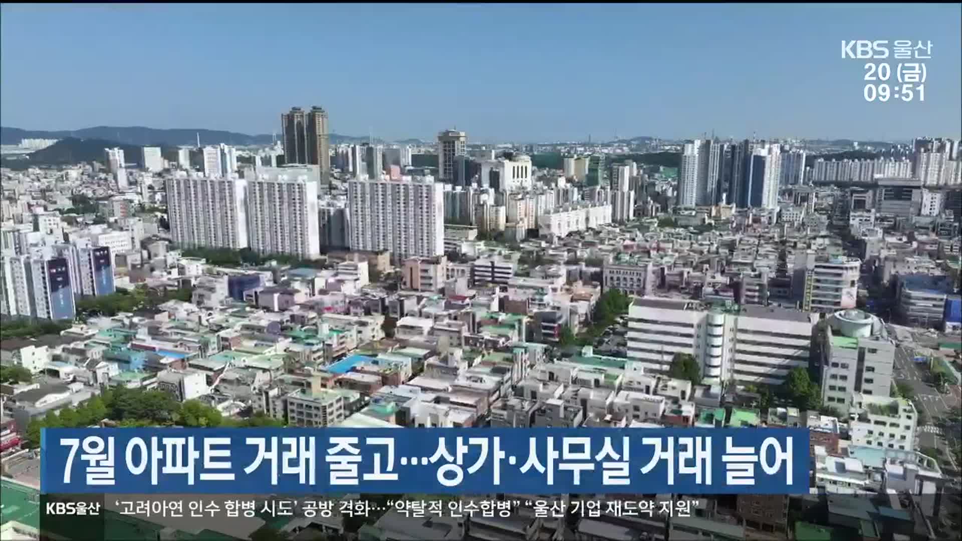 울산 7월 아파트 거래 줄고…상가·사무실 거래 늘어