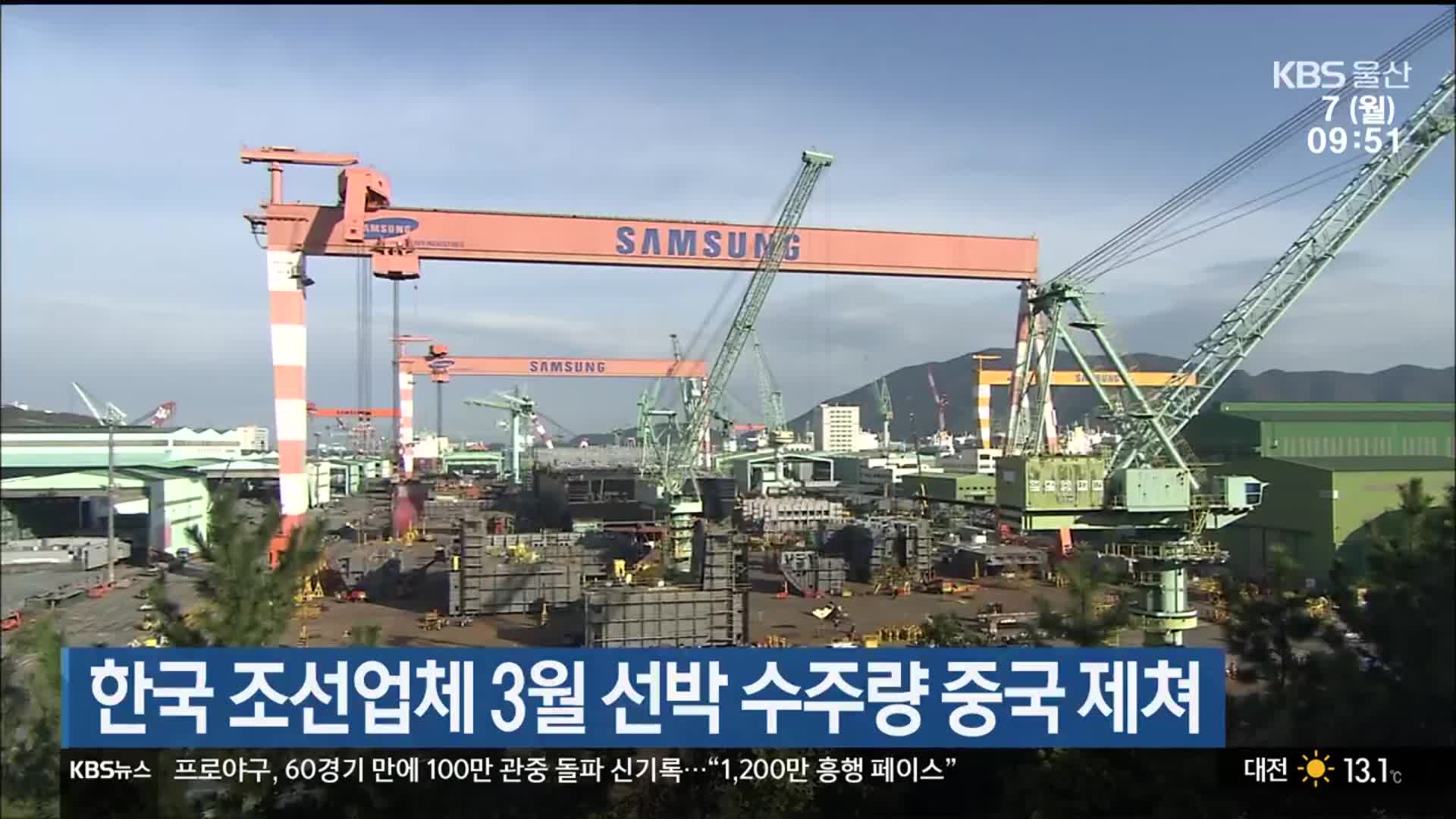 한국 조선업체 3월 선박 수주량 중국 제쳐