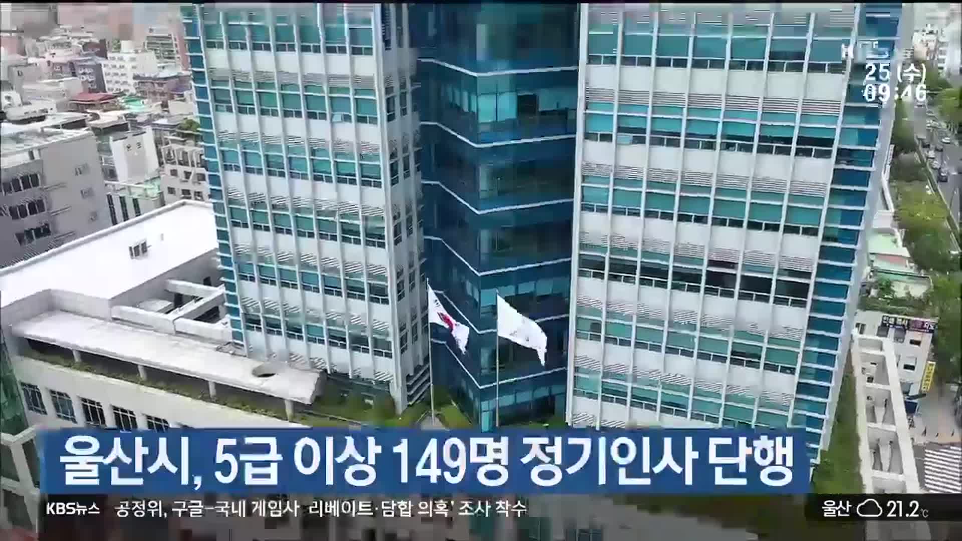 울산시, 5급 이상 149명 정기인사 단행