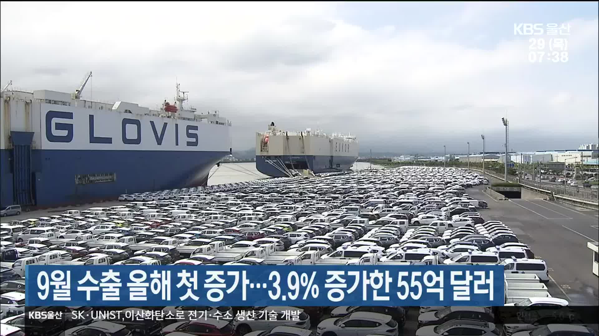 울산, 9월 수출 올해 첫 증가…3.9% 증가한 55억 달러