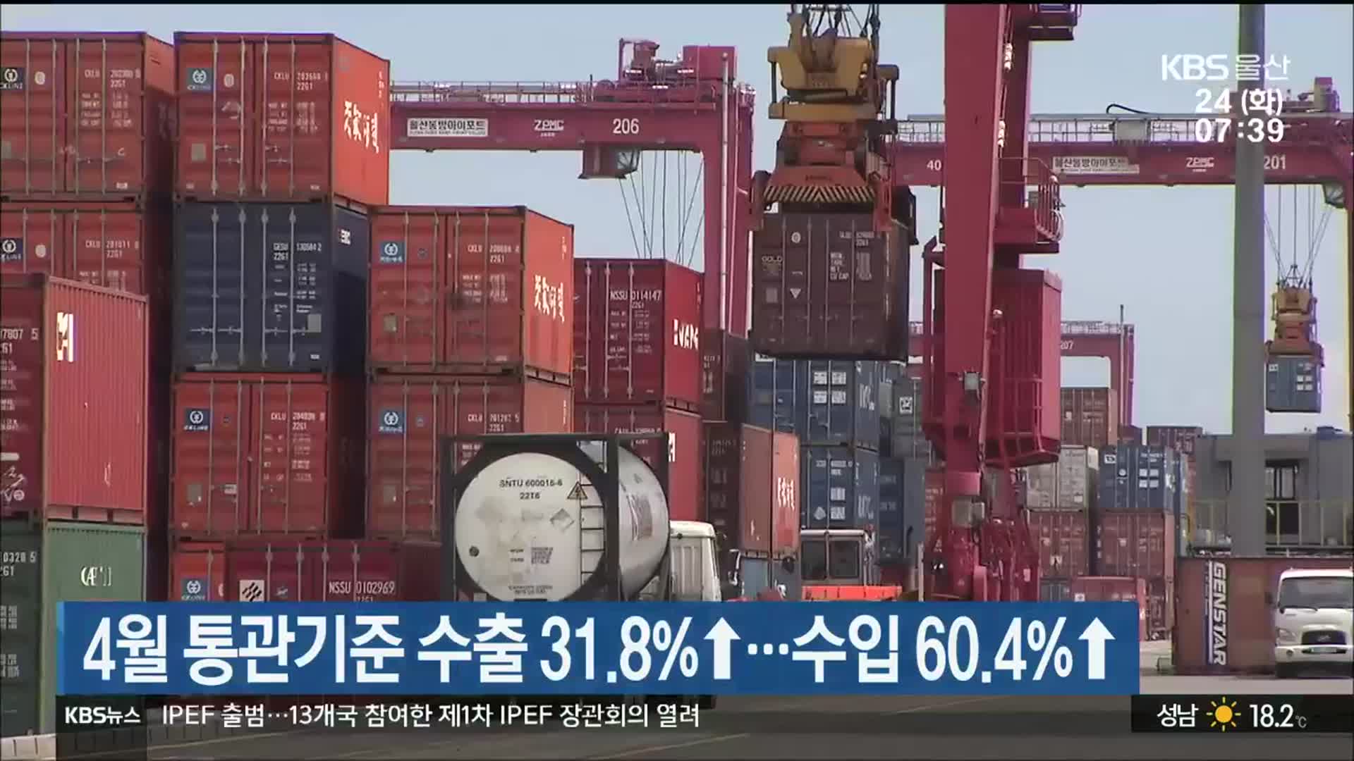 4월 통관기준 수출 31.8%↑…수입 60.4%↑