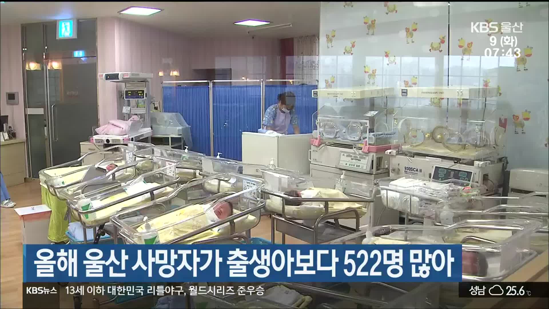 올해 울산 사망자가 출생아보다 522명 많아