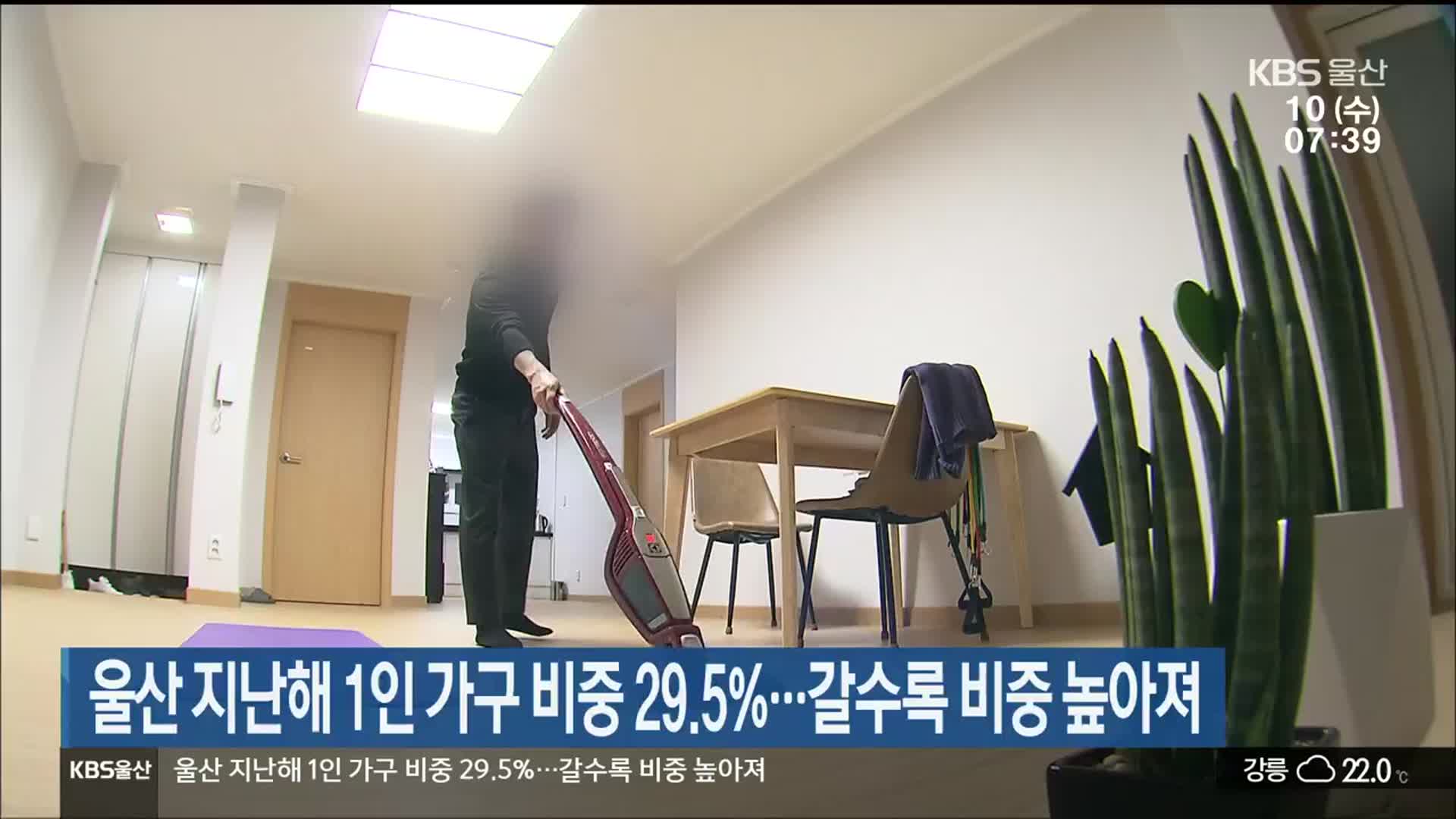 울산 지난해 1인 가구 비중 29.5%…갈수록 비중 높아져