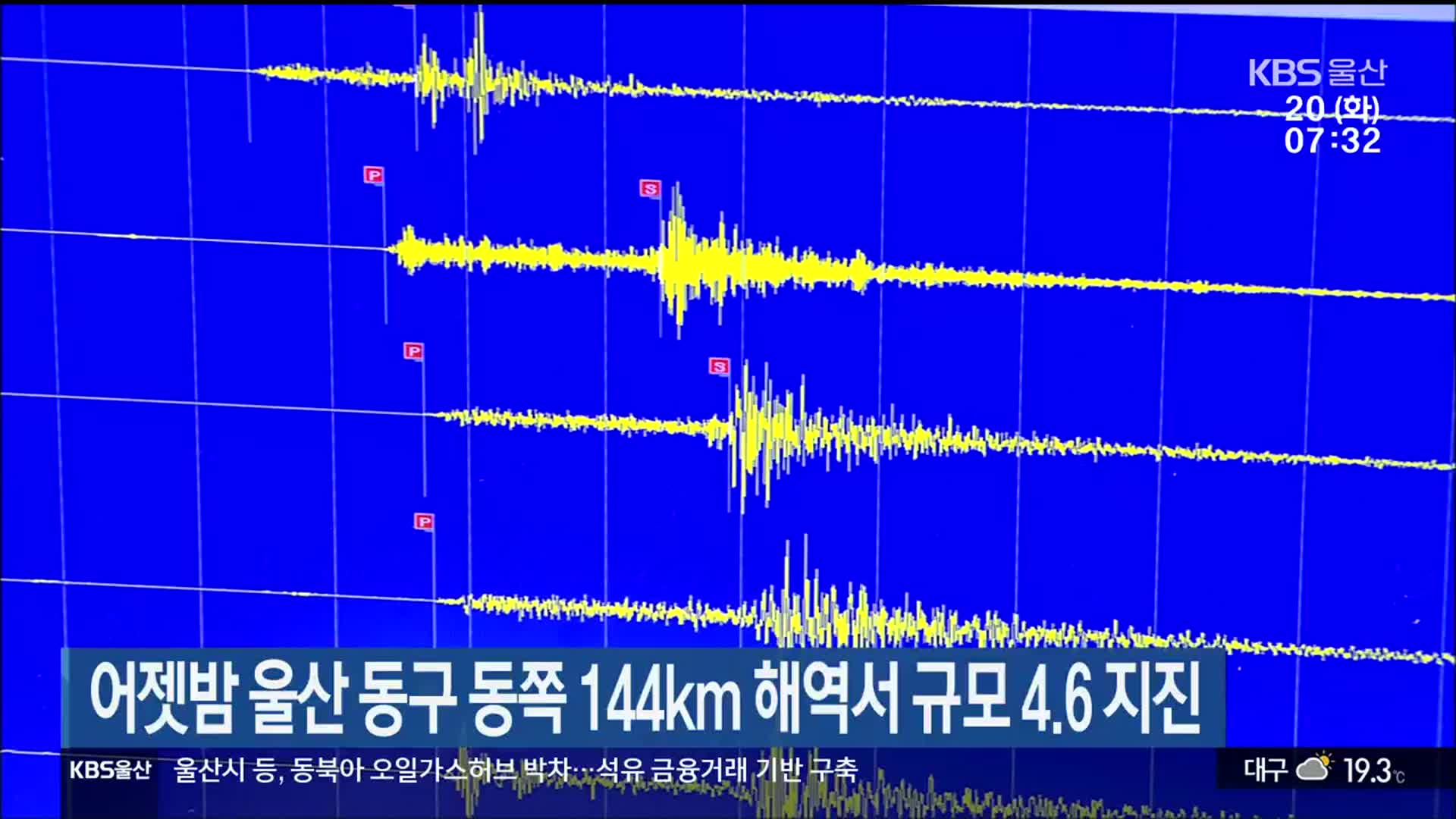 어젯밤 울산 동구 동쪽 144km 해역서 규모 4.6 지진