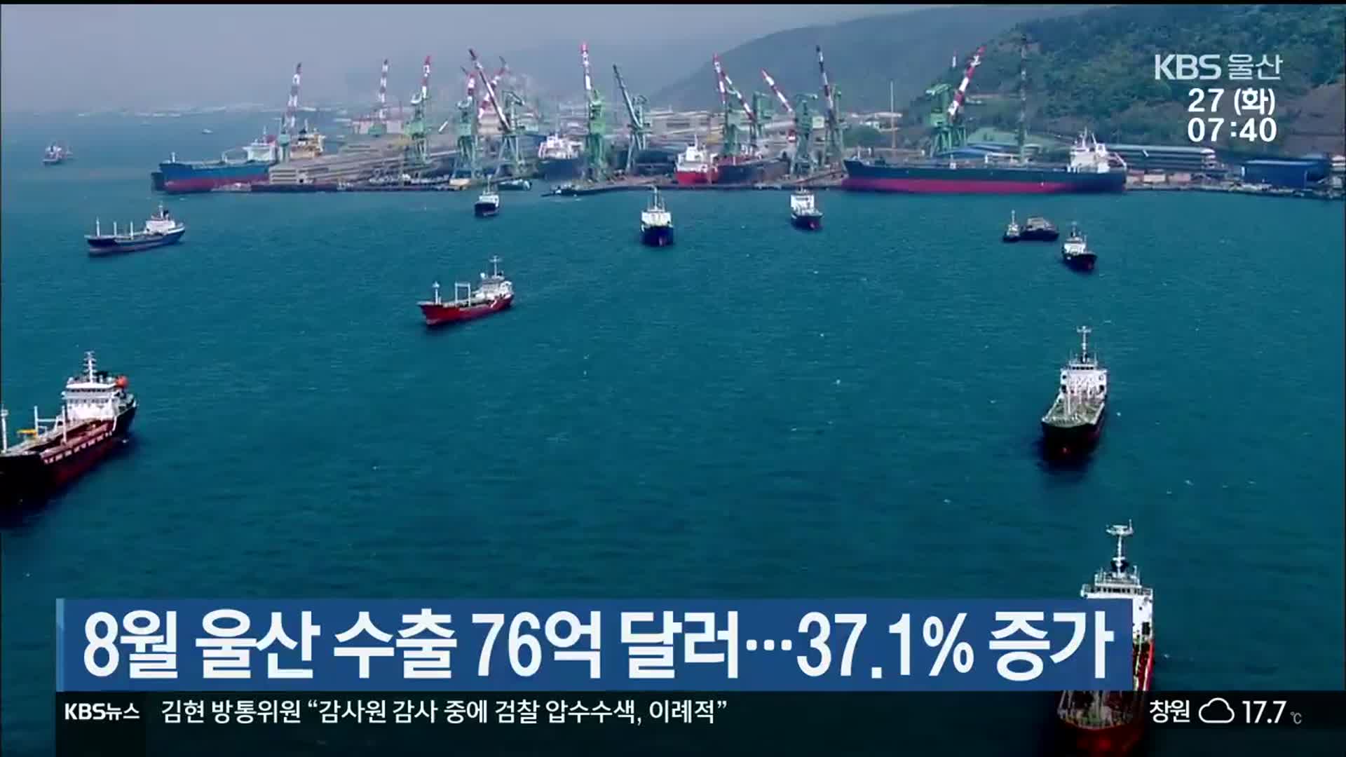 8월 울산 수출 76억 달러…37.1% 증가