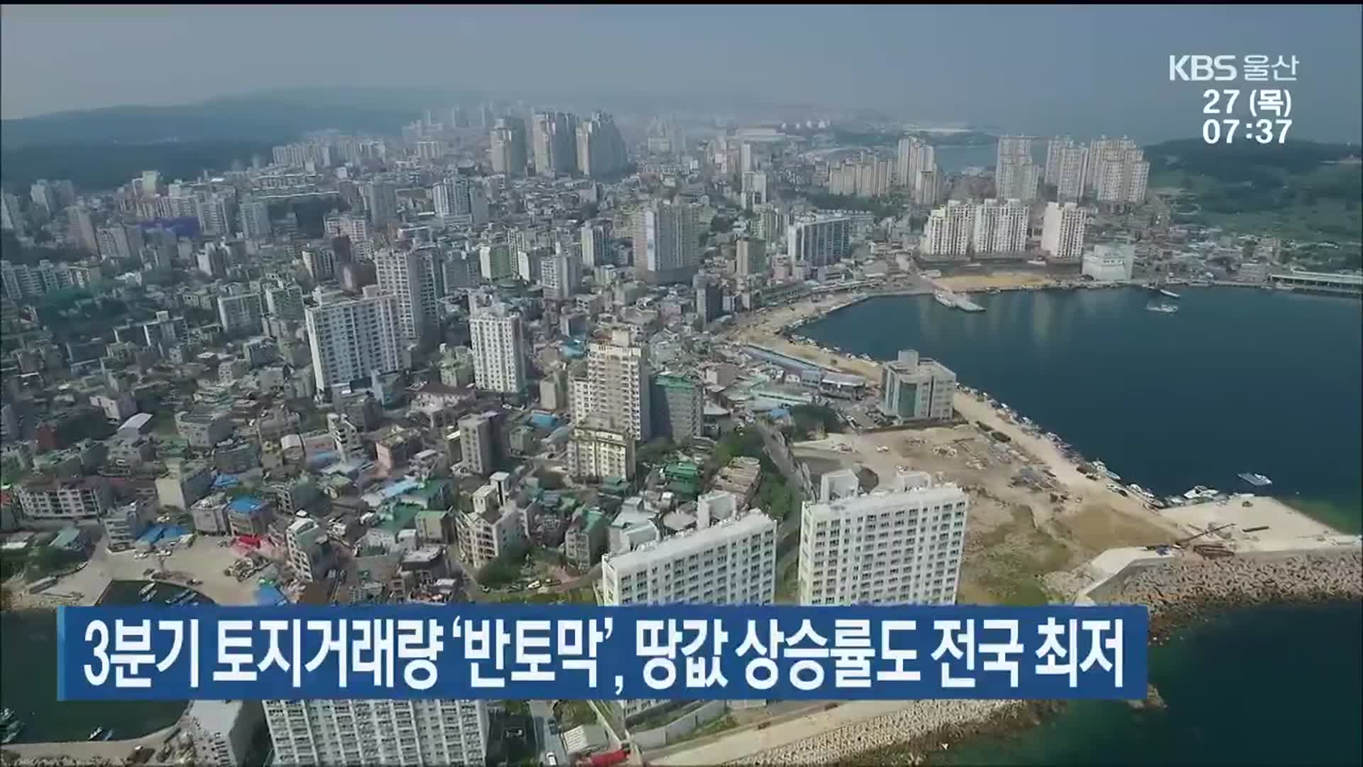 3분기 토지거래량 ‘반토막’, 땅값 상승률도 전국 최저
