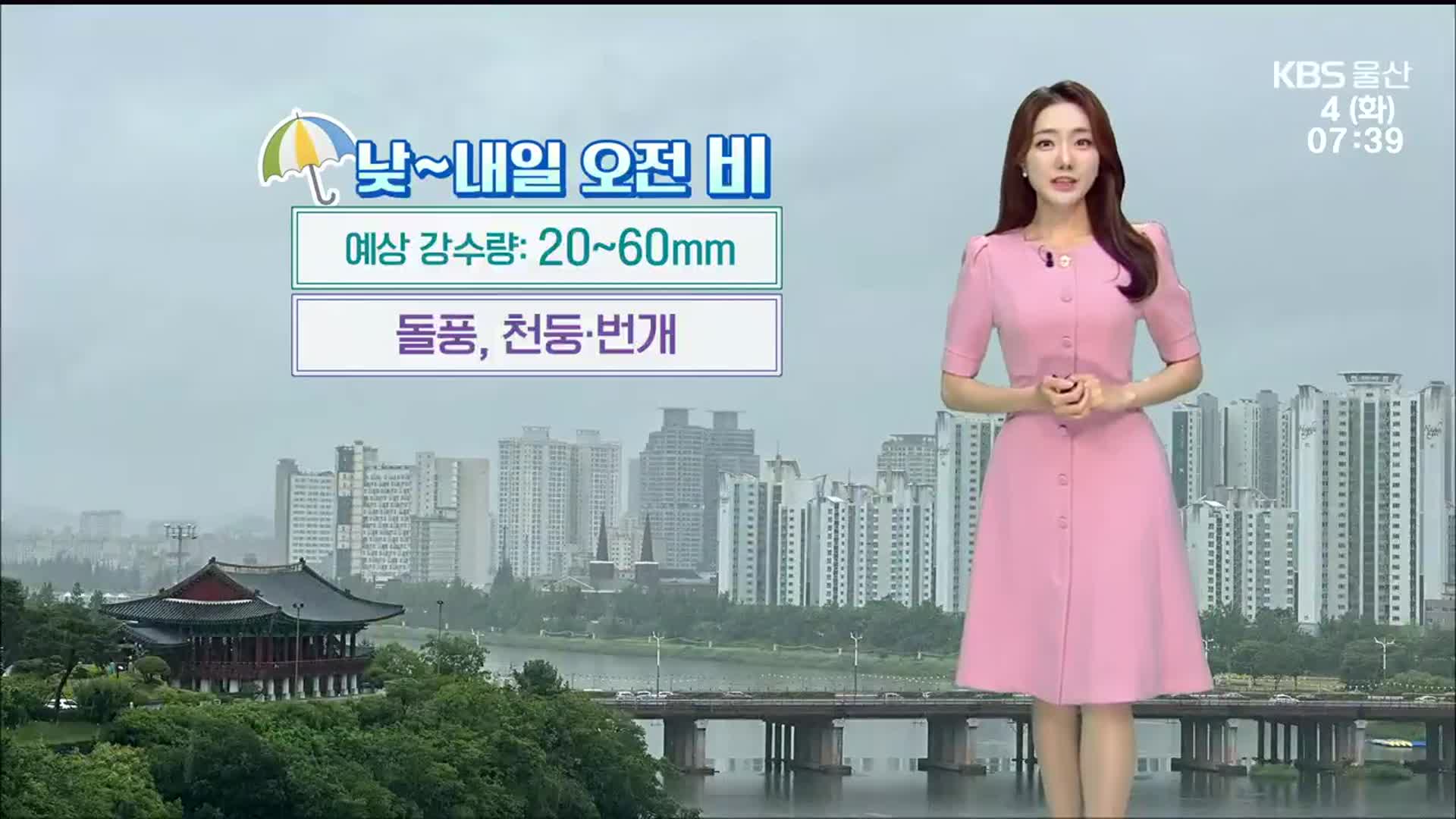 [날씨] 울산 낮부터 20~60㎜ 비…돌풍·천둥·번개 ‘주의’