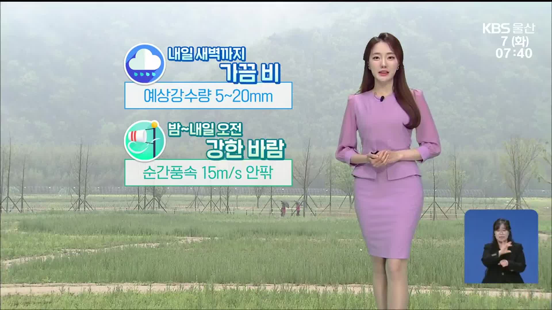 [날씨] 울산, 내일 새벽까지 가끔 비…밤부터 강한 바람