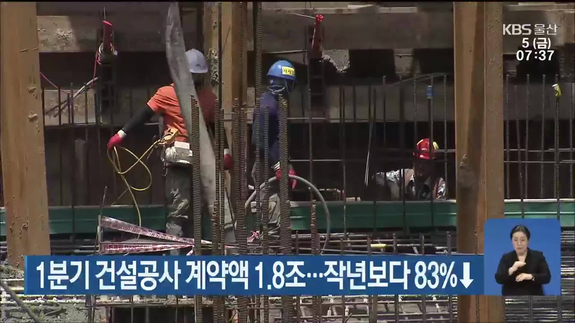 1분기 건설공사 계약액 1.8조…작년보다 83%↓