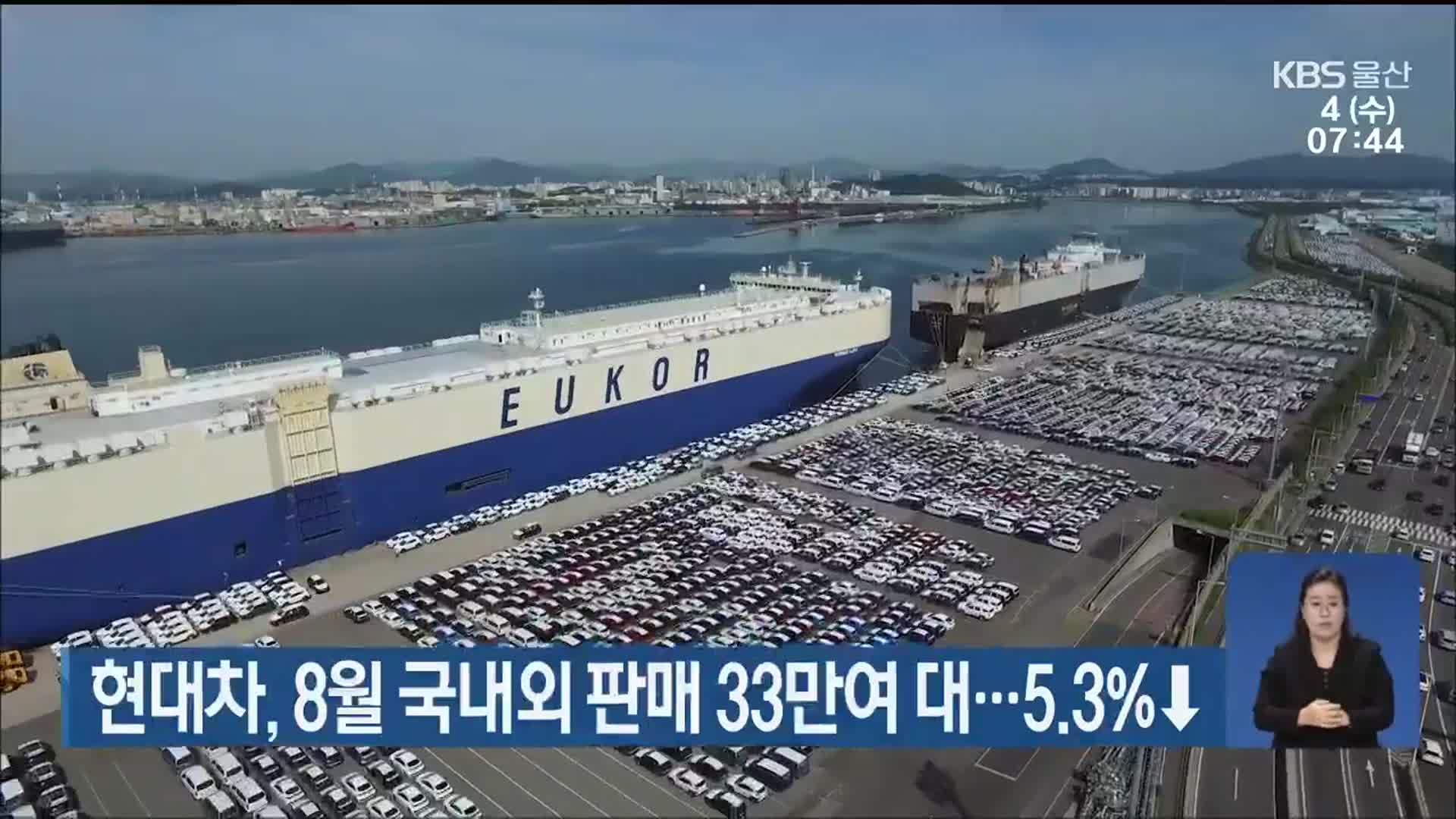 현대차, 8월 국내외 판매 33만여 대…5.3%↓