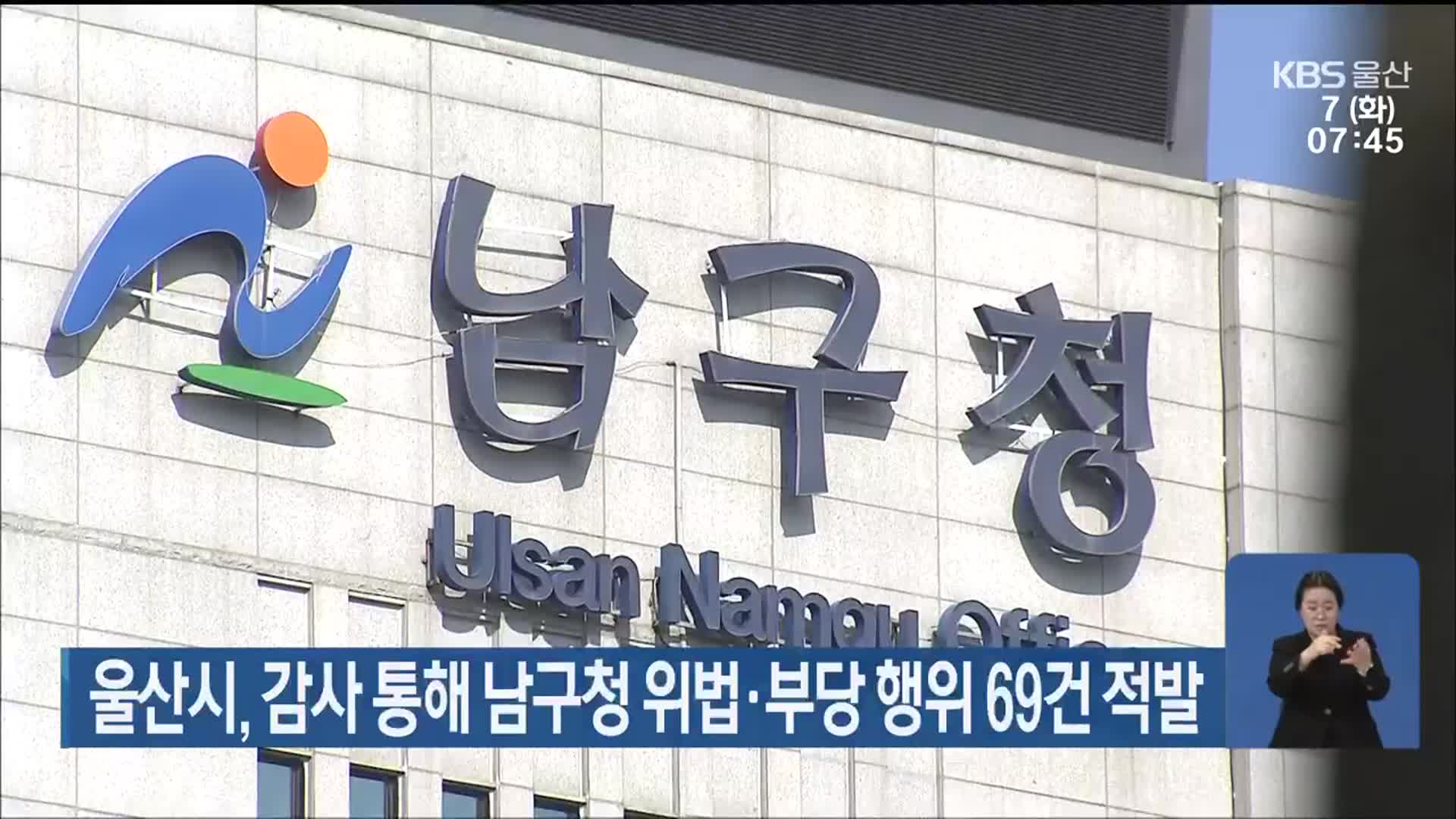 울산시, 감사 통해 남구청 위법·부당 행위 69건 적발