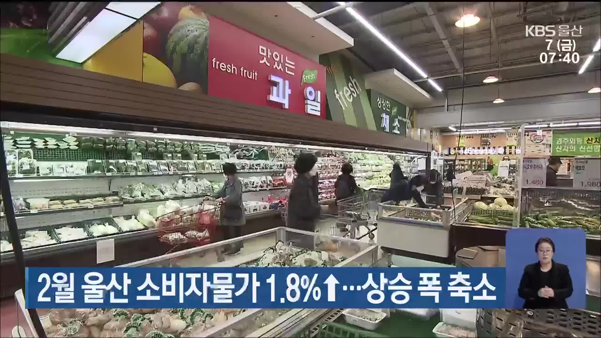 2월 울산 소비자물가 1.8%↑…상승 폭 축소