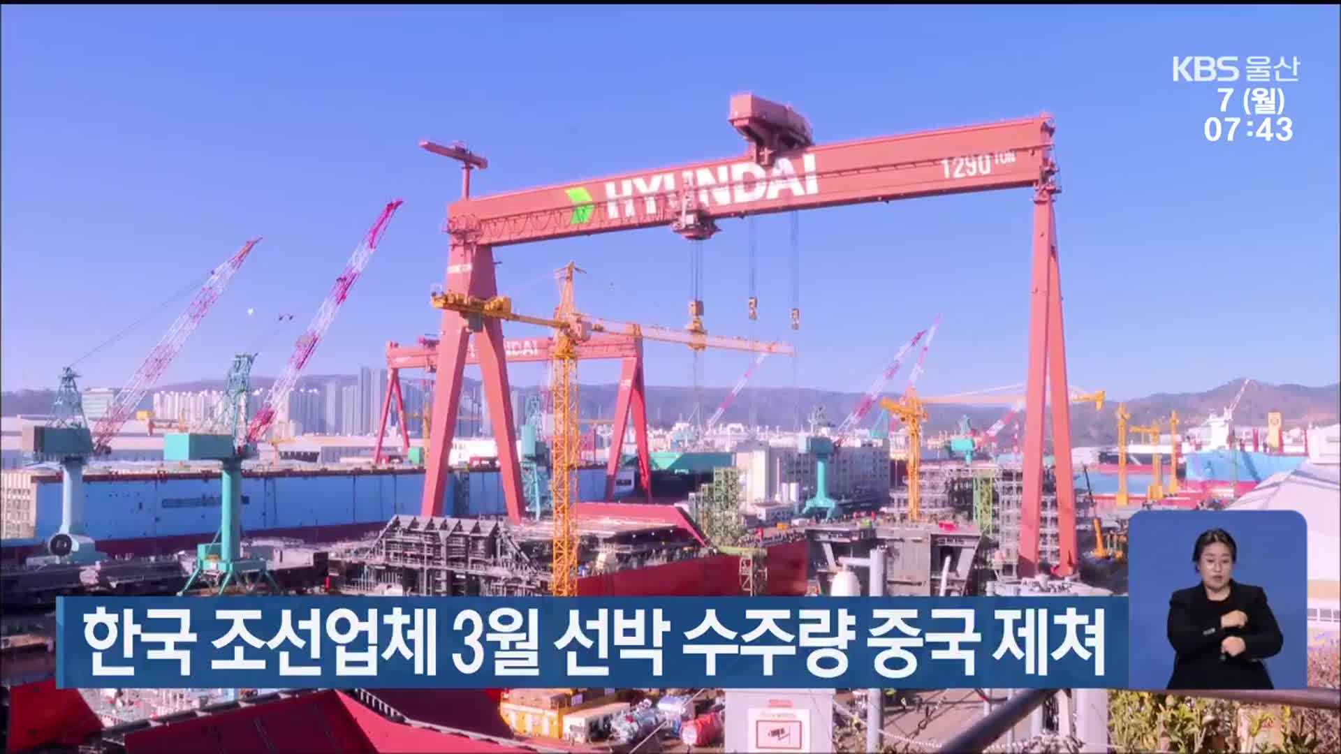한국 조선업체 3월 선박 수주량 중국 제쳐
