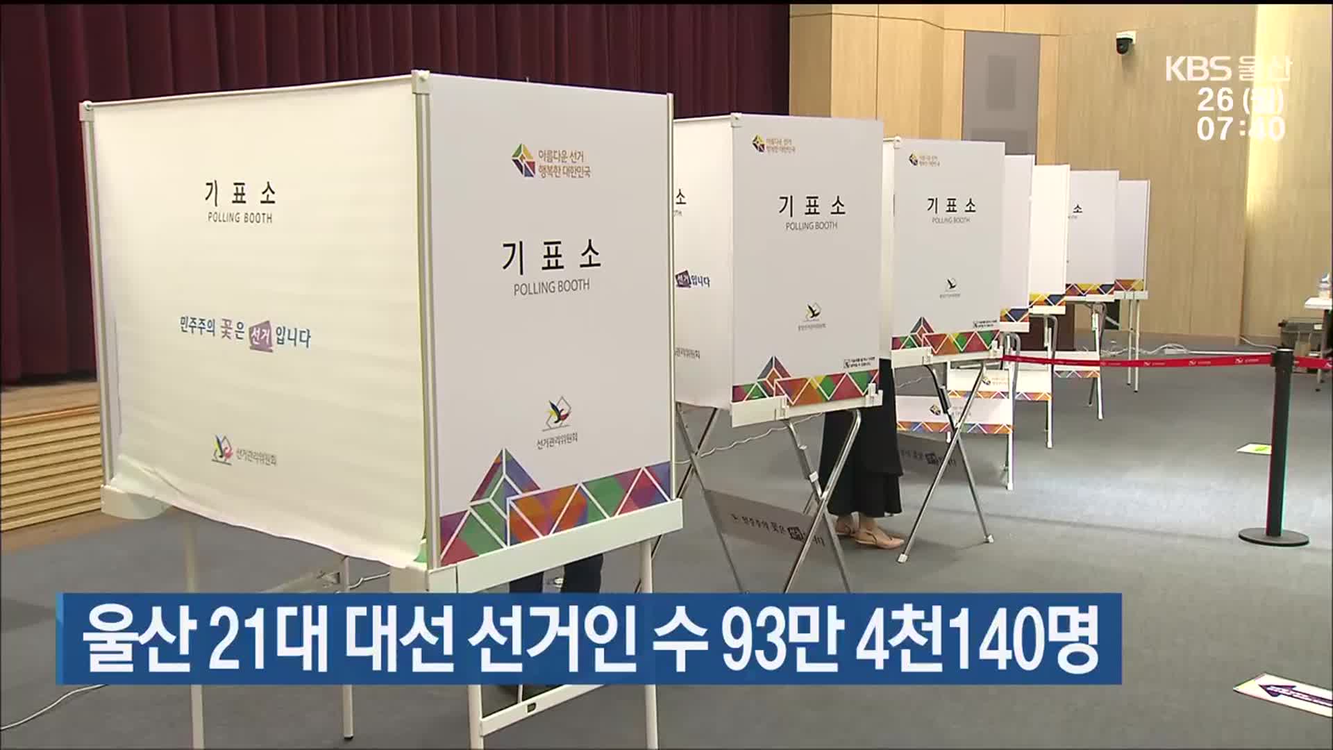 울산 21대 대선 선거인 수 93만 4천140명