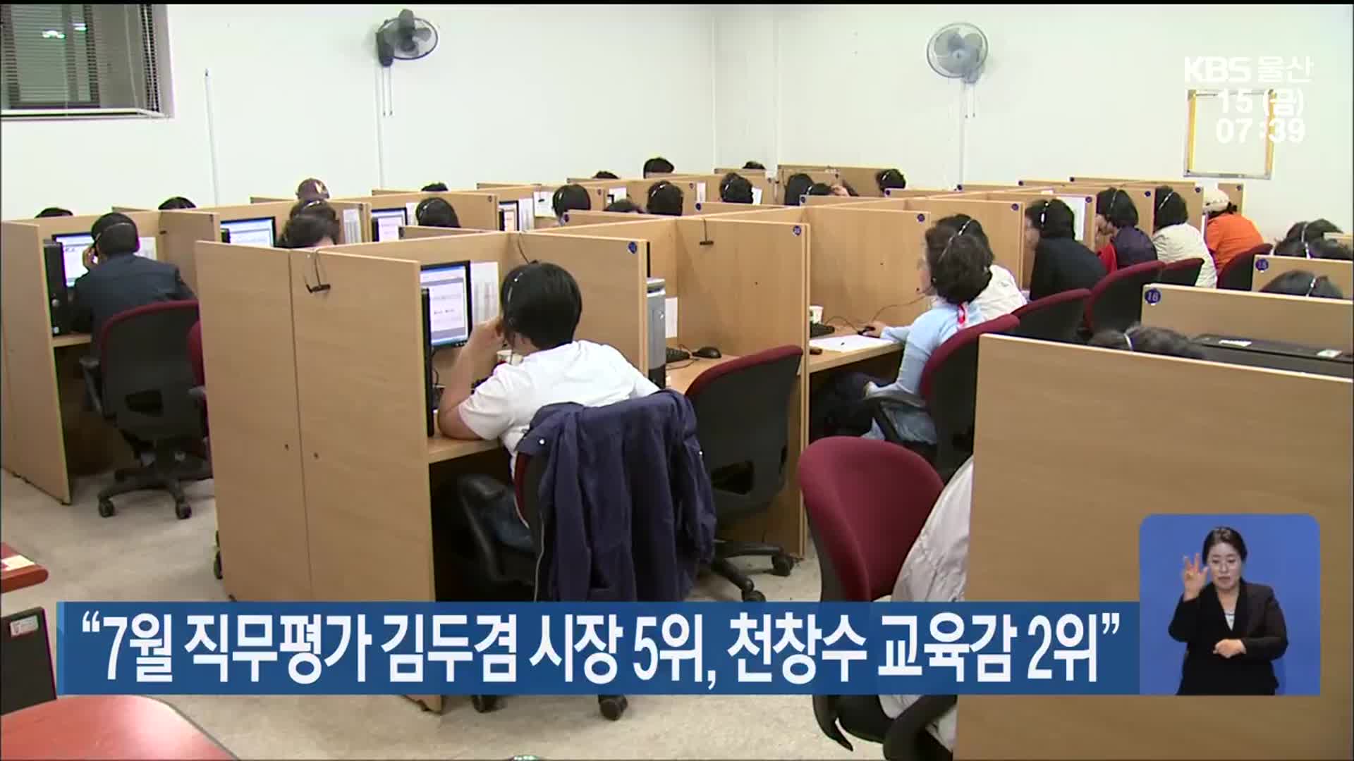 “7월 직무평가 김두겸 시장 5위, 천창수 교육감 2위”