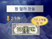 환율 1,030원 선 붕괴…7년 2개월 만에 최저치 