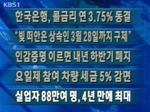 [주요뉴스]한은, 콜금리 연 3.75%로 동결 外 4건 
