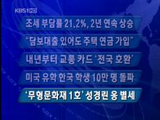 [주요단신] 조세 부담률 21.2%, 2년 연속 상승 外 