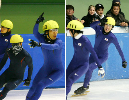  7일 강원 강릉실내빙상장에서 열린 2008세계쇼트트랙선수권대회 첫날 남자 1500ｍ 결승에서 우승을 차지한 송경택이 기뻐하고 있다. 