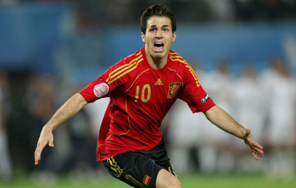 23일(한국시간) 새벽 오스트리아 비엔나의 에른스트 하펠구장에서 열린 유로 2008 8강전 스페인 대 이탈리아와의 승부차기에서 스페인의 마지막 키커 세스크 파브레가스 슛이 성공하자 기뻐하고 있다. 