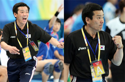 2008베이징올림픽 폐막을 하루앞둔 23일 베이징 국가실내체육관에서 열린 여자핸드볼 동메달 결정을 위한 한국-헝가리전에서 임영철 감독이 선수들을 격려하고 있다. 