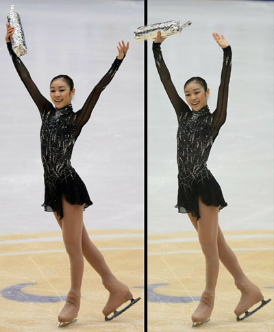   '피겨 퀸' 김연아가 6일 오후 중국 베이징 수도체육관에서 열린 2008-2009 국제빙상경기연맹(ISU) 시니어 피겨스케이팅 그랑프리 3차 대회 '컵 오브 차이나' 여자 싱글 쇼트프로그램에서 환상적인 연기를 펼친 후 팬들을 향해 밝은 표정으로 손을 흔들고 있다. 