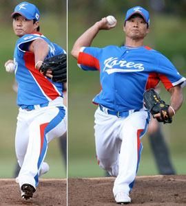  19일 오전 미국 하와이 호놀룰루 센트럴 오아후 리저널파크에서 열린 WBC 야구 대표팀-한화 이글스 연습경기에서 대표팀 오승환이 마무리 투수로 나서 역투하고 있다. 