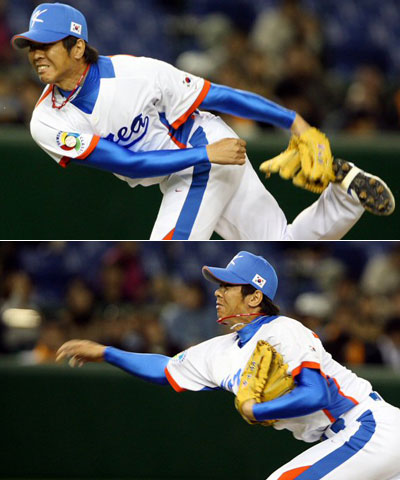 3일 오후 일본 도쿄돔에서 열린 WBC 대한민국 야구 대표팀과 일본 프로야구 요미우리 자이언츠의 연습경기, 한국 임창용이 역투하고 있다. 