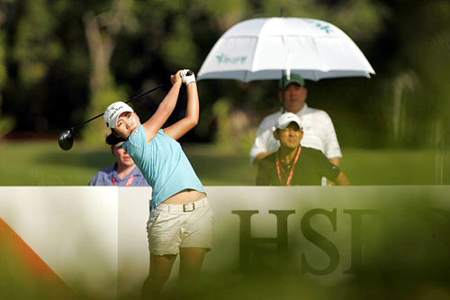 8일 싱가포르 타나메라 골프장에서 열린 미국여자프로골프(LPGA) 투어 HSBC 위민스 챔피언스 최종라운드에서 김인경이 티샷하고 있다. 