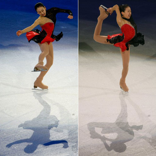  30일 오전(한국시간) 미국 로스앤젤레스 스테이플스센터에서 열린 국제빙상경기연맹(ISU) 2009 피겨 세계선수권 갈라쇼에서 여자 싱글 4위 일본의 아사다 마오가 열정적인 연기를 펼치고 있다. 