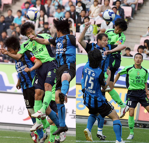 23일 전주월드컵경기장에서 열린 K-리그 전북 현대와 인천 유나이티드의 경기에서 전북 김상식이 헤딩슛하고 있다. 