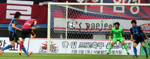 27일 오후 대전월드컵경기장에서 열린 2009 프로축구 대전과 인천의 경기에서 대전 고창현이 슛을 날리고 있다. 