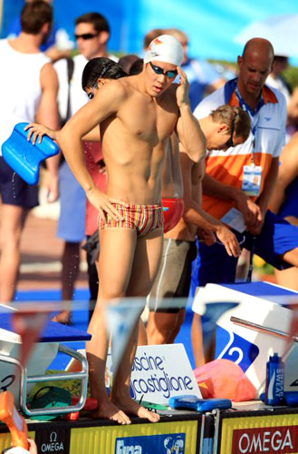 2009로마 세계수영선수권대회에 출전한 박태환 선수가 23일 오후(현지시각) 이탈리아 로마 포로 이탈리코 메인수영장에서 열린 첫 공식 훈련에서 생각에 잠겨 있다. 
