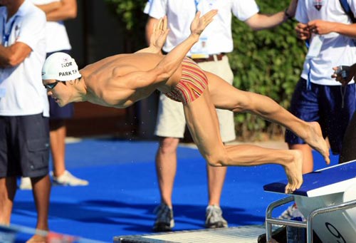  25일 오전(현지시각) 이탈리아 로마 포로 이탈리코 수영장에서 박태환이 국제수영연맹(FINA) 2009 세계수영선수권에 대비한 최종 훈련을 하고 있다. 