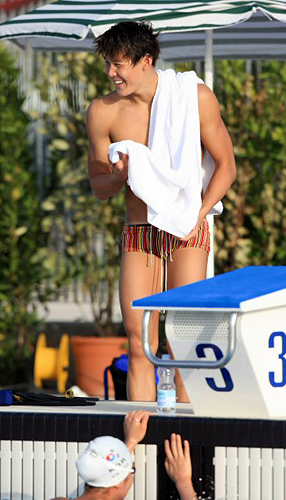 이탈리아 로마에서 열린 2009로마 세계수영선수권대회에 참가한 박태환이 24일 오후(현지시각) 로마 외곽에 위치한 피에트라라타 수영장에서 훈련을 마친 후 환하게 웃고 있다. 