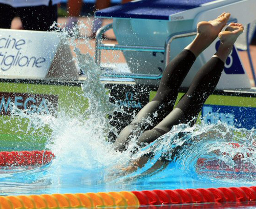   2009로마 세계수영선수권대회에 출전한 박태환이 26일 오전(현지시각) 이탈리아 로마 포로 이탈리코 메인풀에서 열린 남자 자유형 400m 예선에서 스타트를 하고 있다. 