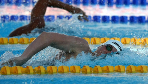 26일 오후(현지시각) 이탈리아 로마 포로 이탈리코 수영장에서 열린 2009로마 세계수영선수권대회 남자 자유형 400m 결승에서 독일의 비더만이 레이스를 펼치고 있다. 결과는 우승. 