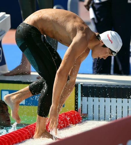 27일(현지시간) 이탈리아 로마 포로 이탈리코 메인풀에서 열린 국제수영연맹(FINA) 2009 세계수영선수권 남자 자유형 200m 예선, 박태환이 조 3위로 들어온 후 수영장 밖으로 나서고 있다. 