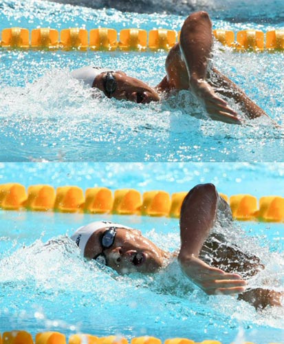 27일(현지시간) 이탈리아 로마 포로 이탈리코 메인풀에서 열린 국제수영연맹(FINA) 2009 세계수영선수권 남자 자유형 200m 예선, 박태환이 혼신의 역영을 하고 있다. 