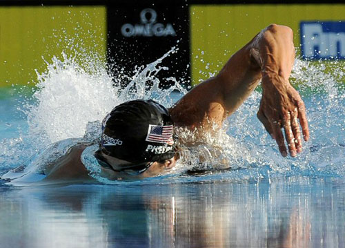 29일(한국시각) 이탈리아 로마 포로 이탈리코 수영장에서 열린 남자 자유형 200m 결승에서 펠프스가 역영하고 있다. 