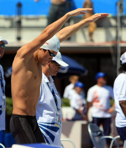  2009로마 세계수영선수권대회에 출전한 마린보이 박태환이 1일 오전(현지시각) 이탈리아 로마 포로 이탈리코 메인풀에서 열린 남자 자유형 1500m 예선에서 몸을 풀며 스타트를 준비하고 있다. 